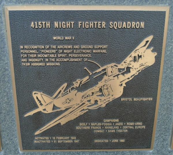 415TH NIGHT FIGHTER SQUADRON WAR MEMORIAL PLAQUE