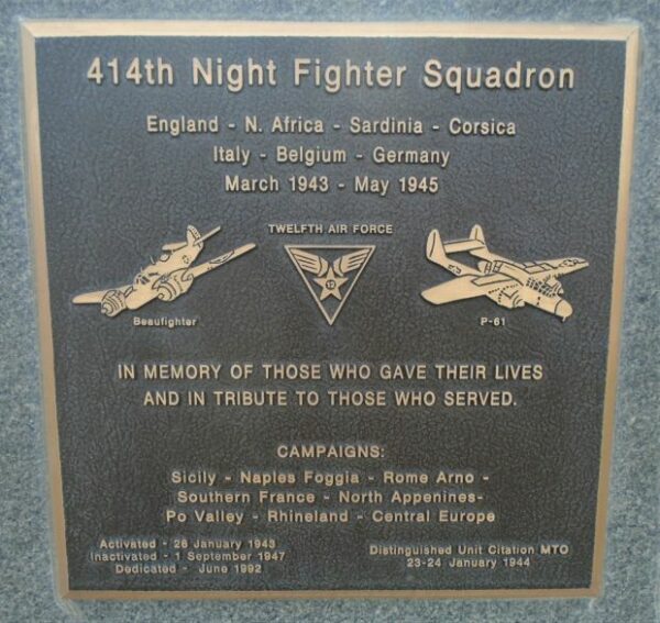414TH NIGHT FIGHTER SQUADRON WAR MEMORIAL PLAQUE