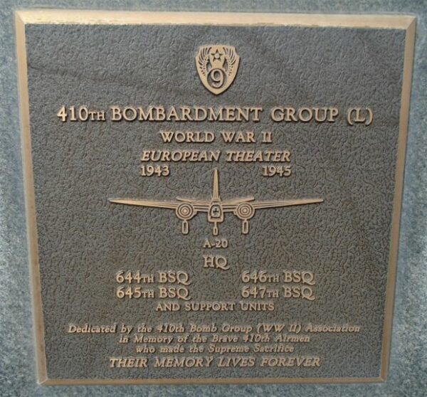 USAF ACADEMY 410TH BOMBARDMENT GROUP (L) WAR MEMORIAL PLAQUE