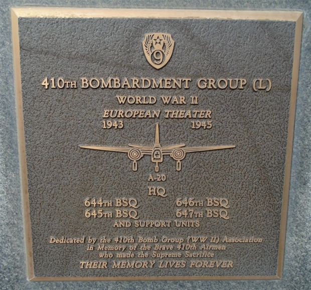 USAF ACADEMY 410TH BOMBARDMENT GROUP (L) WAR MEMORIAL PLAQUE