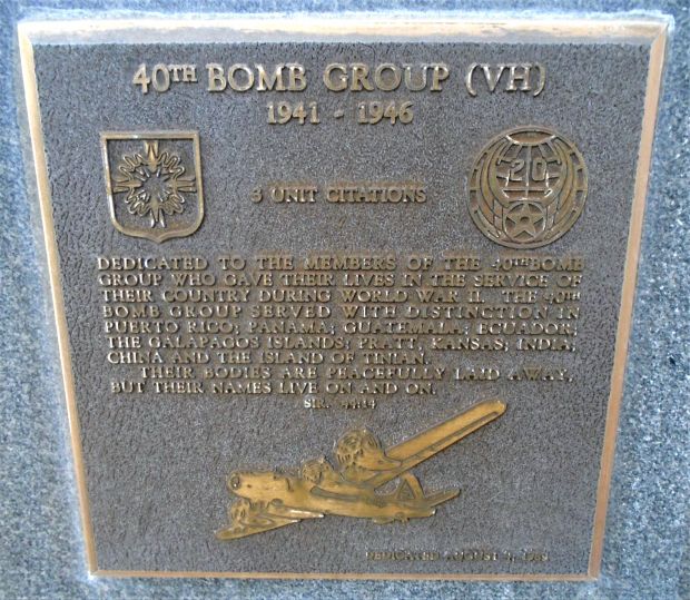 USAF ACADEMY 40TH BOMB GROUP (VH) WAR MEMORIAL PLAQUE