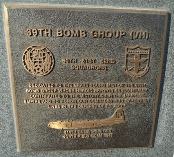 USAF ACADEMY 39TH BOMB GROUP (VH) WAR MEMORIAL PLAQUE