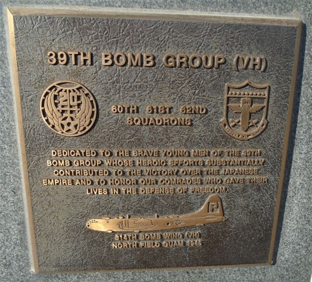 USAF ACADEMY 39TH BOMB GROUP (VH) WAR MEMORIAL PLAQUE