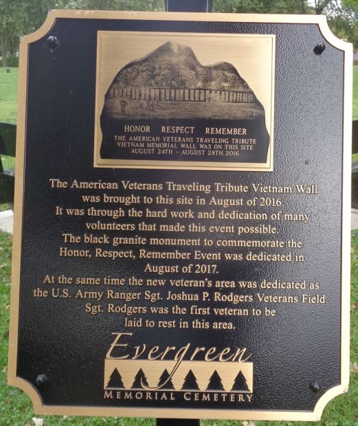 SGT. JOSHUA P. RODGERS VETERANS FIELD MEMORIAL PLAQUE