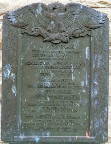 AMERICAN LEGION TOWER ROCK POST 921 WORLD WARS MEMORIAL PLAQUE