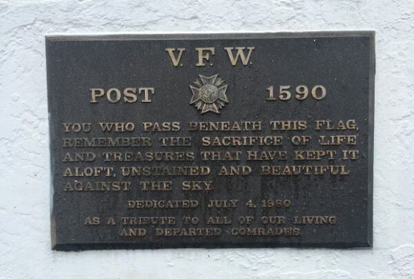 V.F.W. POST 1590 WAR MEMORIAL FLAGPOLE PLAQUE