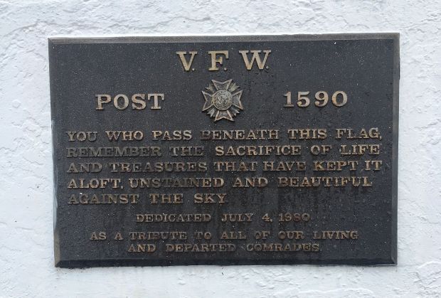 V.F.W. POST 1590 WAR MEMORIAL FLAGPOLE PLAQUE