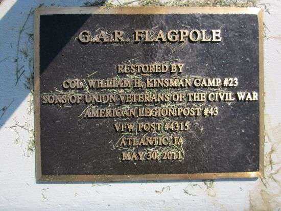 ATLANTIC CEMETERY G.A.R. MEMORIAL FLAGPOLE PLAQUE