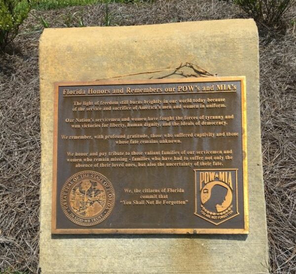 FLORIDA HONORS AND REMEMBERS OUR POW’S AND MIA’S MEMORIAL PLAQUE MONTICELLO II