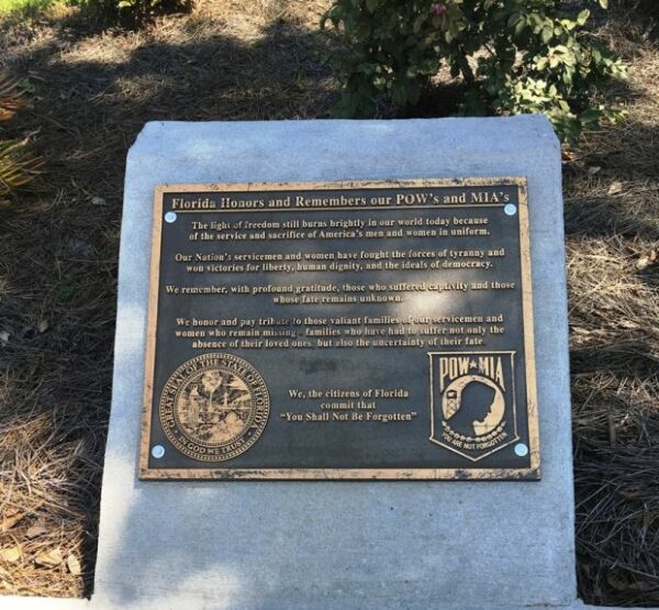 FLORIDA HONORS AND REMEMBERS OUR POW’S AND MIA’S MEMORIAL PLAQUE MONTICELLO
