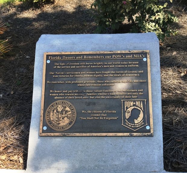 FLORIDA HONORS AND REMEMBERS OUR POW’S AND MIA’S MEMORIAL PLAQUE MONTICELLO