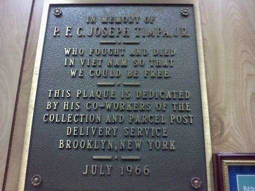 P.F.C. JOSEPH TIMPA JR. WAR MEMORIAL PLAQUE