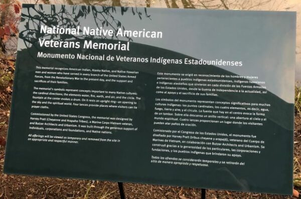NATIONAL NATIVE AMERICAN VETERANS MEMORIAL PLAQUE