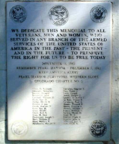 PEARL HARBOR SURVIVORS WESTERN SLOPE WAR MEMORIAL