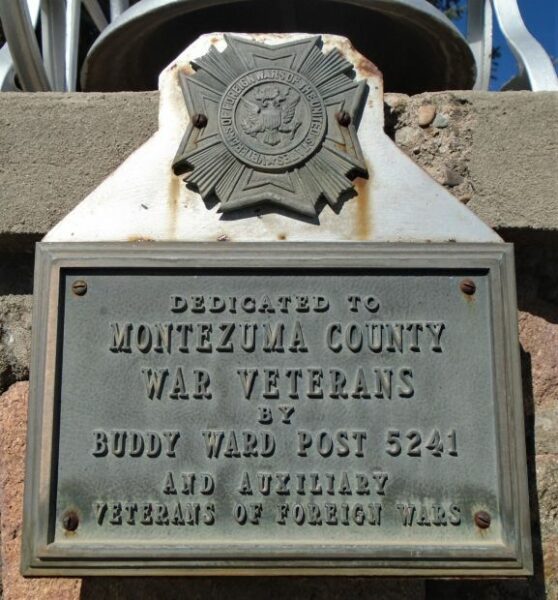 MONTEZUMA COUNTY WAR VETERANS MEMORIAL BELL PLAQUE