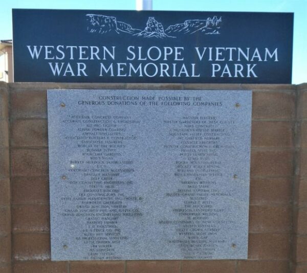 WESTERN SLOPE VIETNAM WAR MEMORIAL PARK PLAQUE