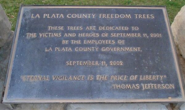 LA PLATA COUNTY FREEDOM TREES MEMORIAL PLAQUE