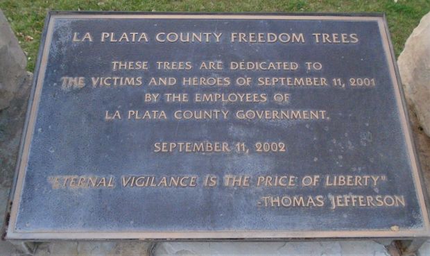 LA PLATA COUNTY FREEDOM TREES MEMORIAL PLAQUE
