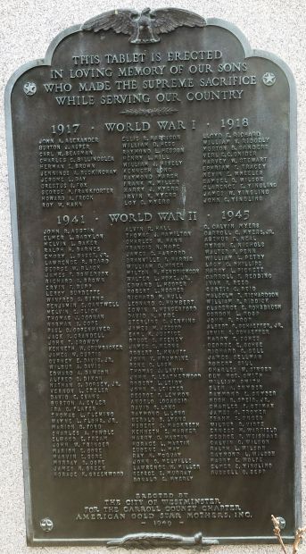 WESTMINSTER WORLD WAR I AND WORLD WAR II ULTIMATE SACRIFICE MEMORIAL PLAQUE