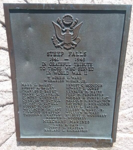 STEEP FALLS WORLD WAR II VETERANS MEMORIAL PLAQUE