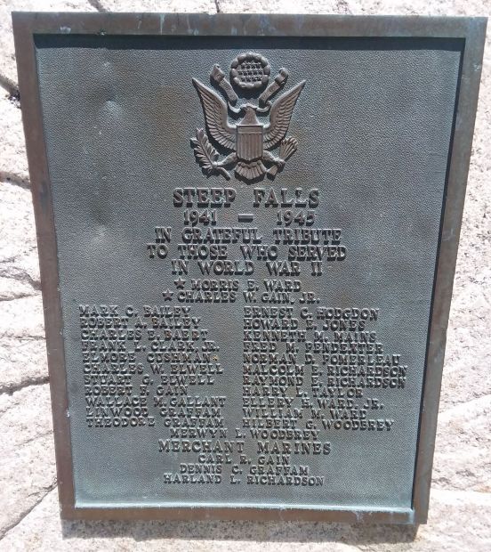 STEEP FALLS WORLD WAR II VETERANS MEMORIAL PLAQUE