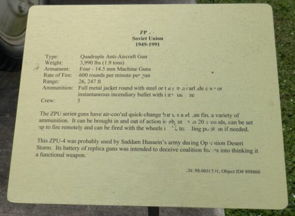 ZPU 4 SOVIET UNION WAR MEMORIAL PLAQUE