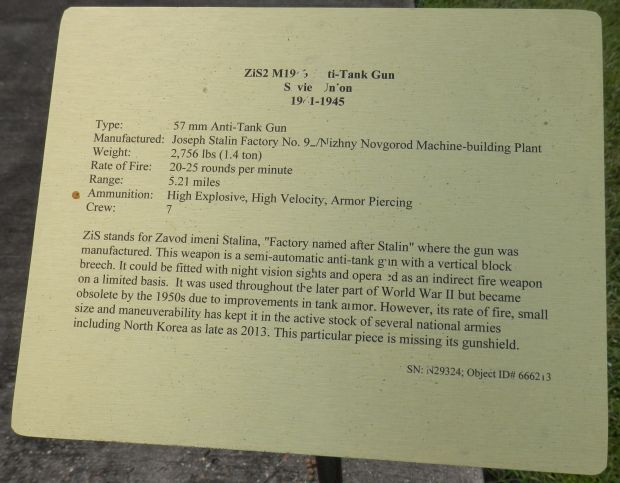 ZiS2 M1943 ANTI-TANK GUN SOVIET UNION WAR MEMORIAL PLAQUE