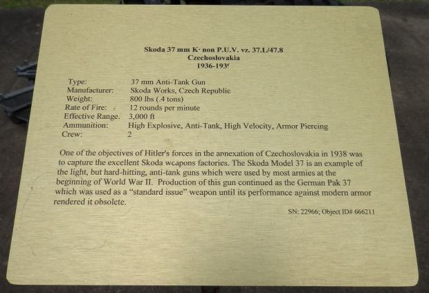 SKODA 37MM K’NON P.U.V. VZ. 37.L/47.8 MEMORIAL PLAQUE