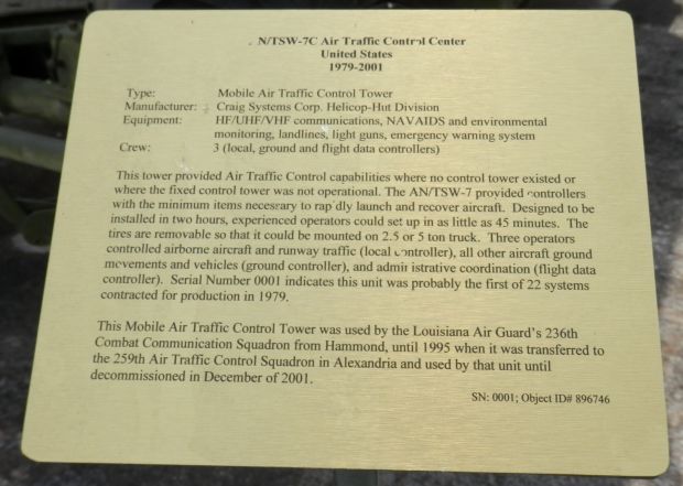 N/TSW-7C AIR TRAFFIC CONTROL CENTER MEMORIAL PLAQUE