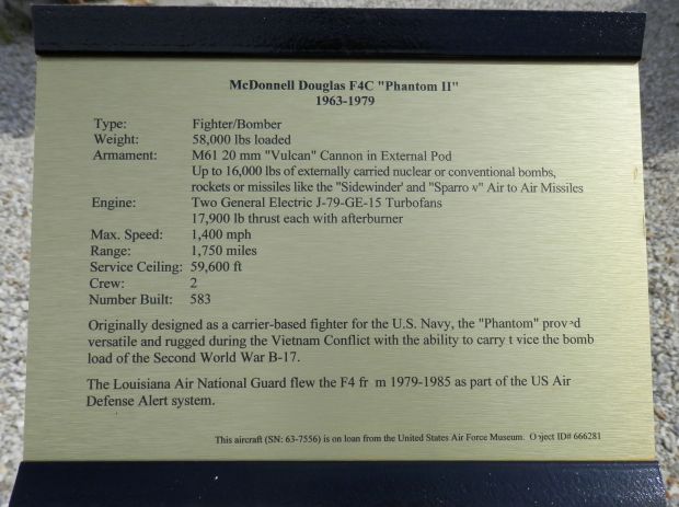 MCDONNELL DOUGLAS F4C “PHANTOM II” WAR MEMORIAL PLAQUE