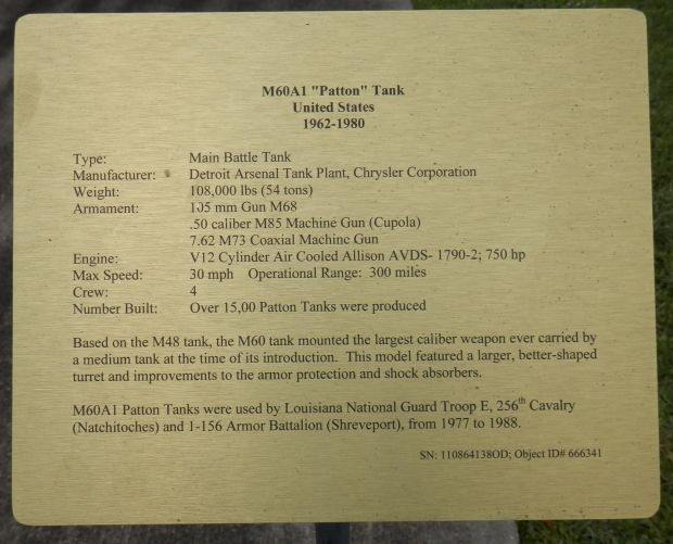 M60A1 “PATTON” TANK UNITED STATES MEMORIAL PLAQUE