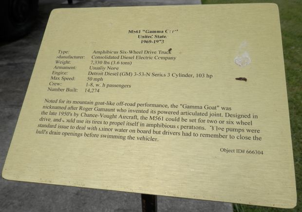 M561 “GAMMA GOAT” UNITED STATES MEMORIAL PLAQUE