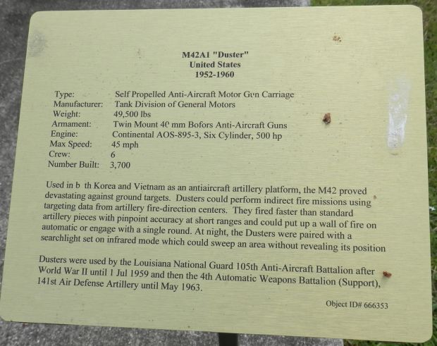 M42A1 “DUSTER” UNITED STATES WAR MEMORIAL PLAQUE