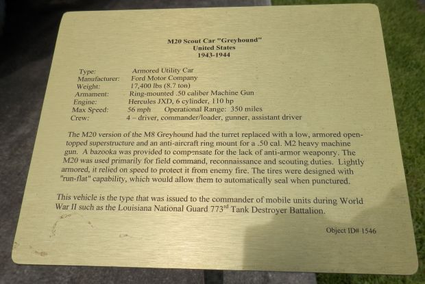 M20 SCOUT CAR “GREYHOUND” WAR MEMORIAL PLAQUE