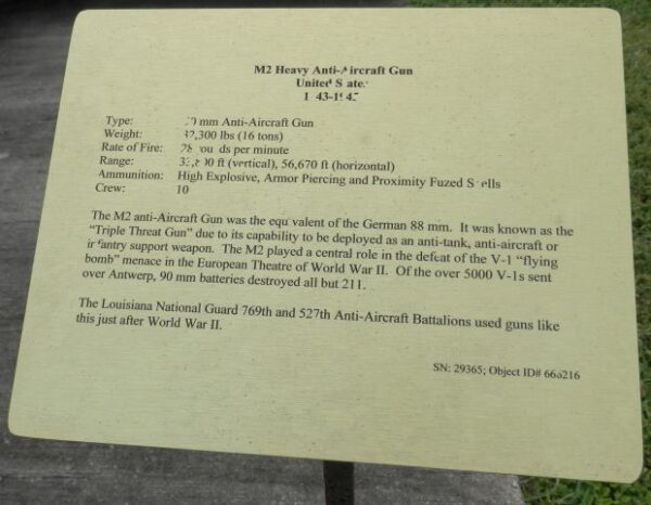 M2 HEAVY ANTI-AIRCRAFT GUN WAR MEMORIAL PLAQUE