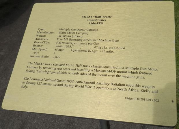 M1GA1 “HALFTRACK” UNITED STATES 1944-1959 WAR MEMORIAL PLAQUE