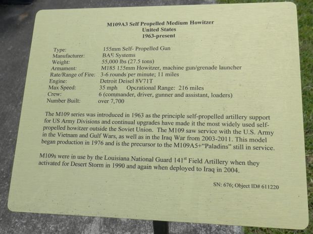 M109A3 SELF PROPELLED MEDIUM HOWITZER WAR MEMORIAL PLAQUE