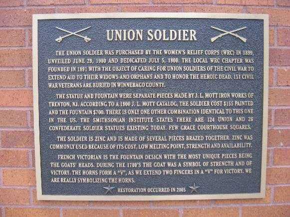 UNION SOLDIER MEMORIAL FOUNTAIN PLAQUE