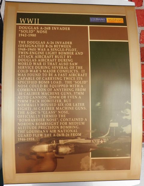 DOUGLAS A-26B INVADER “SOLID” NOSE AIRCRAFT MEMORIAL PLAQUE