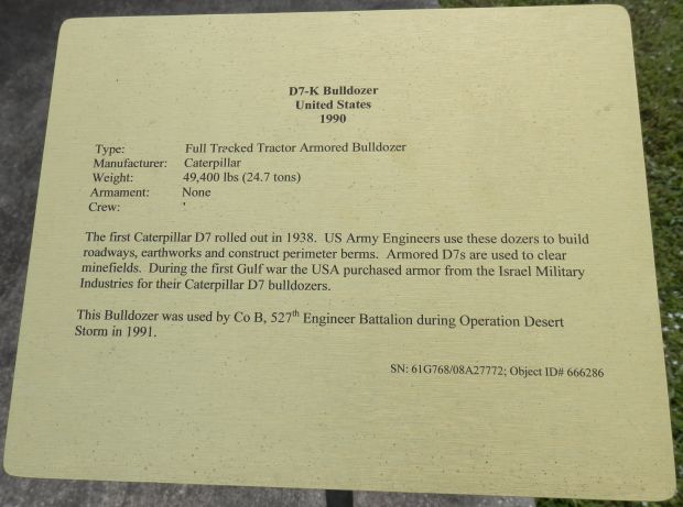 D7-K BULLDOZER UNITED STATES WAR MEMORIAL PLAQUE