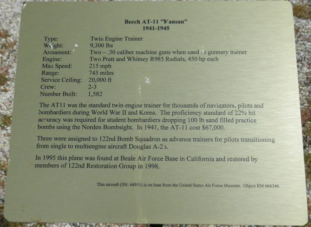 BEECH AT-11 “KANSAN” WAR MEMORIAL PLAQUE