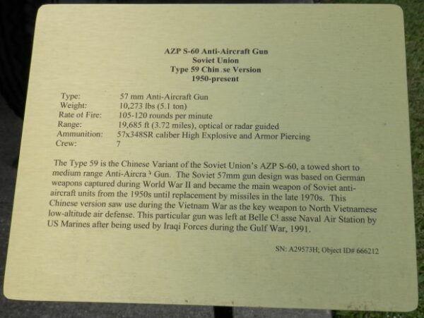 AZP S-60 ANTI-AIRCRAFT GUN SOVIET UNION MEMORIAL PLAQUE