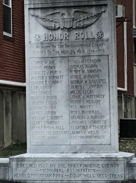 BRECKINRIDGE COUNTY WORLD WAR I HONOR ROLL MEMORIAL STONE