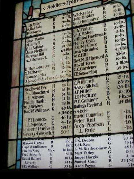 CARLISLE METHODIST CHURCH CIVIL WAR STAINED GLASS WINDOW (CLOSE-UP)