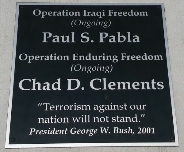 OPERATION IRAQI FREEDOM AND OPERATION ENDURING FREEDOM MEMORIAL PLAQUE