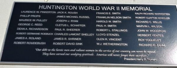 HUNTINGTON WORLD WAR II MEMORIAL PLAQUE C