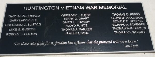 HUNTINGTON VIETNAM WAR MEMORIAL PLAQUE