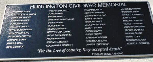 HUNTINGTON CIVIL WAR MEMORIAL PLAQUE A