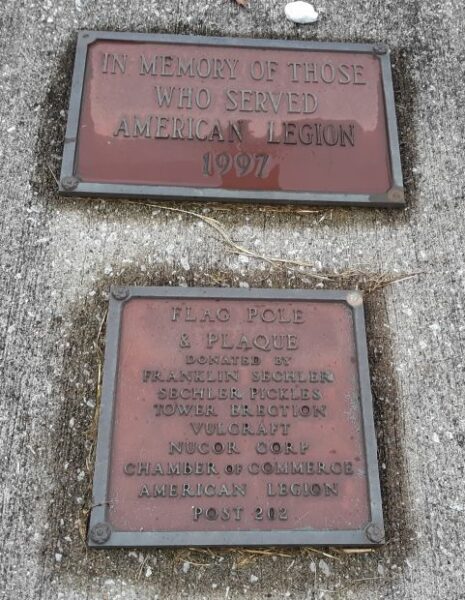 AMERICAN LEGION POST 202 MEMORIAL FLAGPOLE PLAQUE