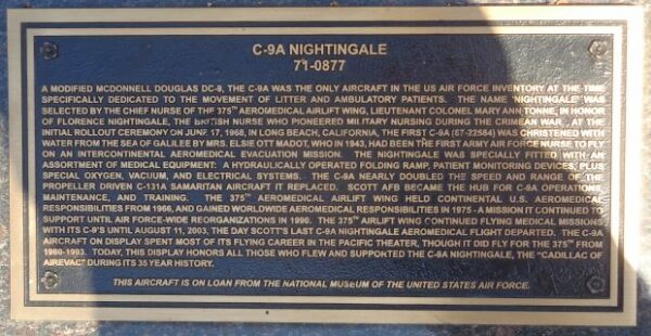 C-9A NIGHTINGALE 71-0877 WAR MEMORIAL AIRCRAFT PLAQUE